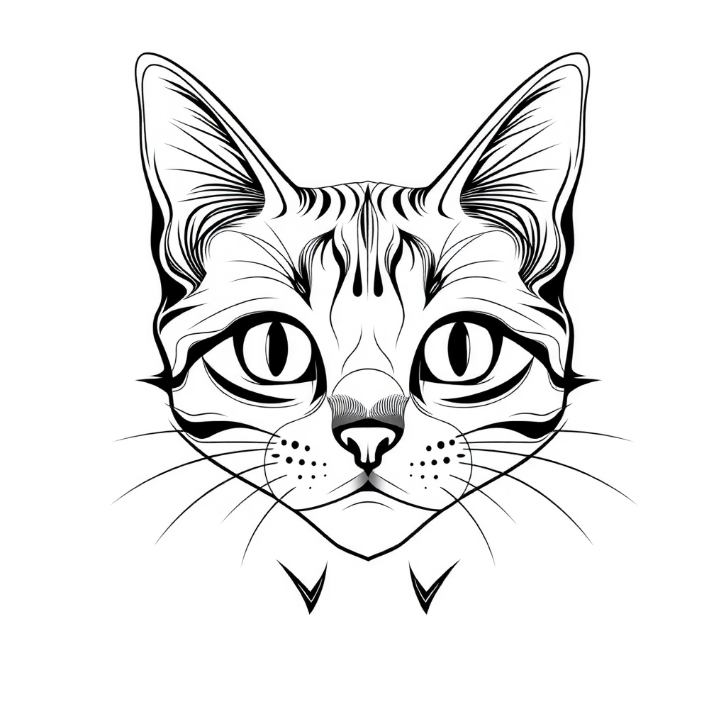 Coloring card: cute cat, front view