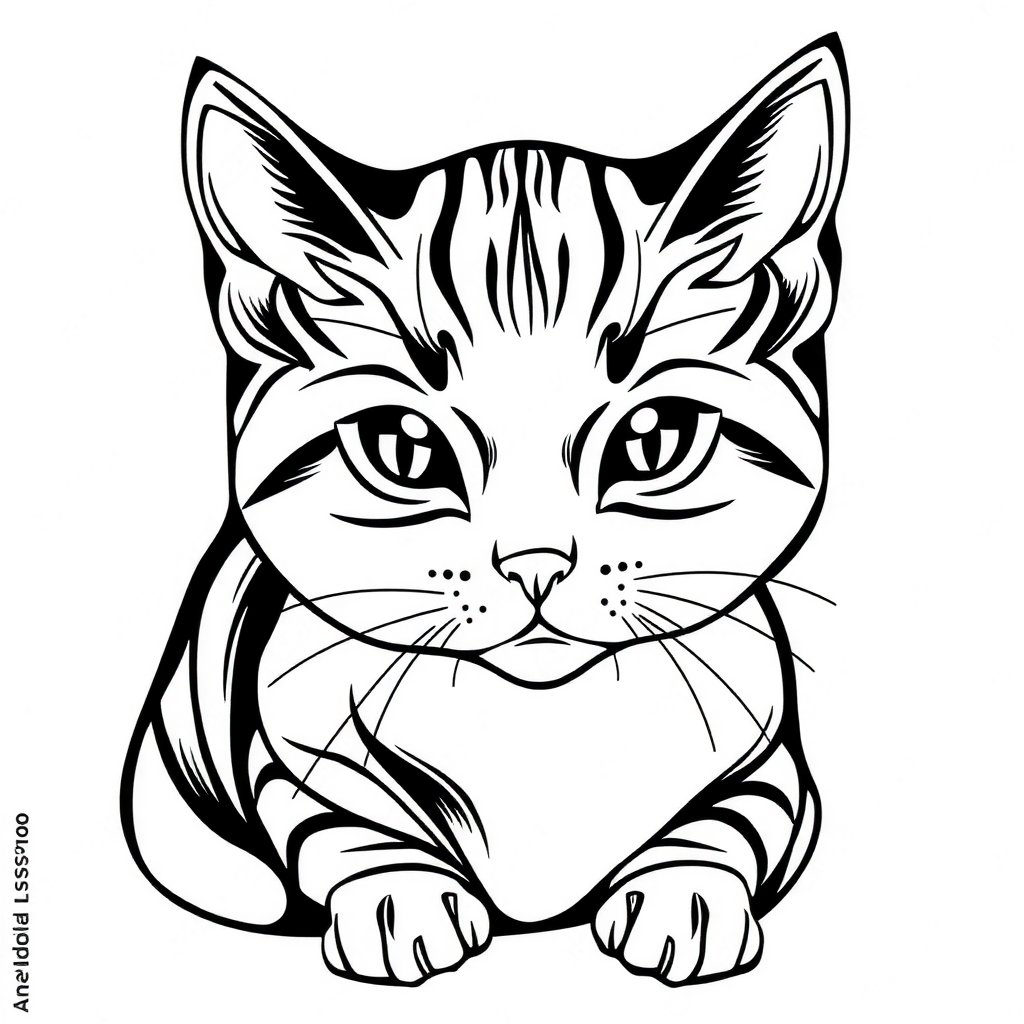 Coloring card: cute cat, front view