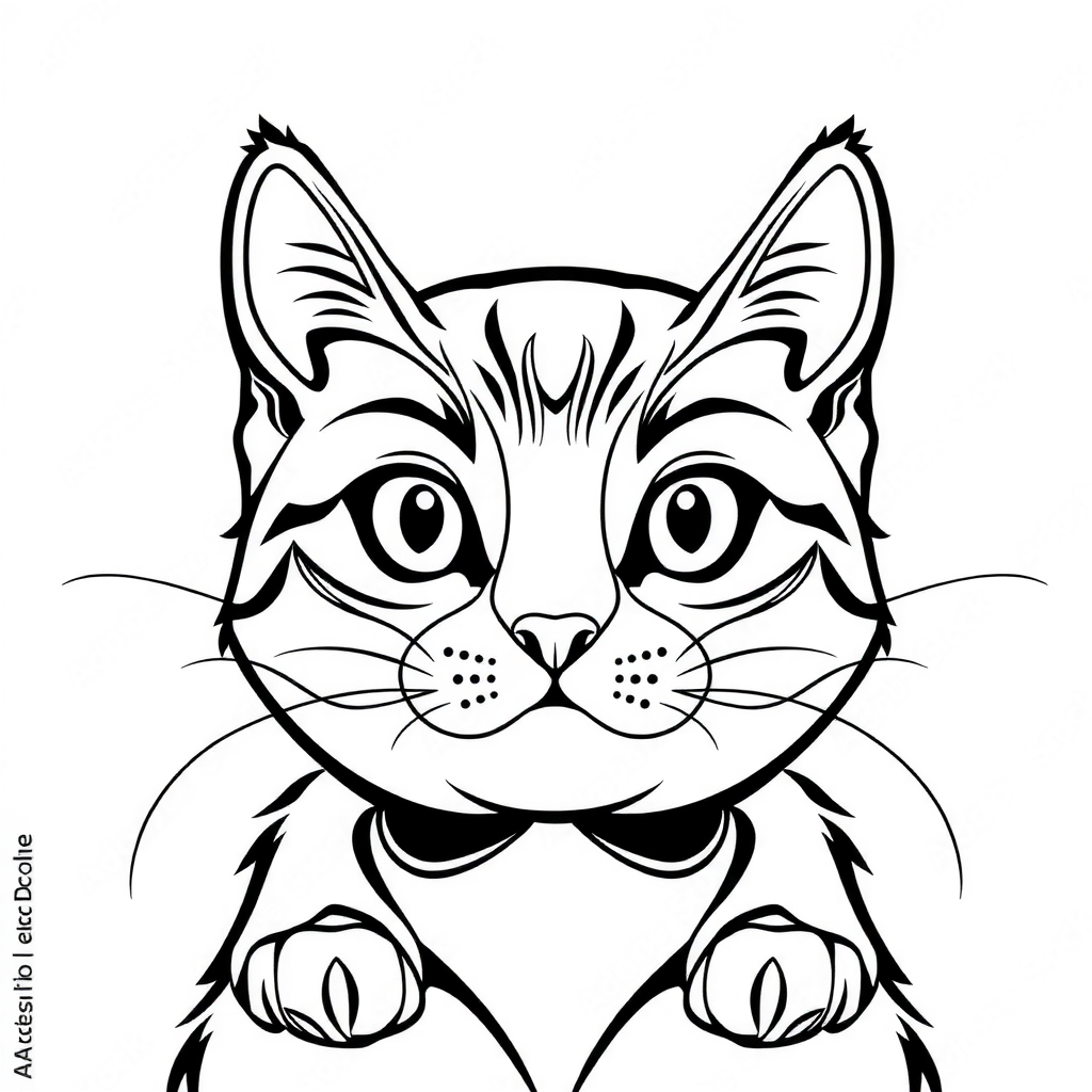 Coloring card: cute cat, front view