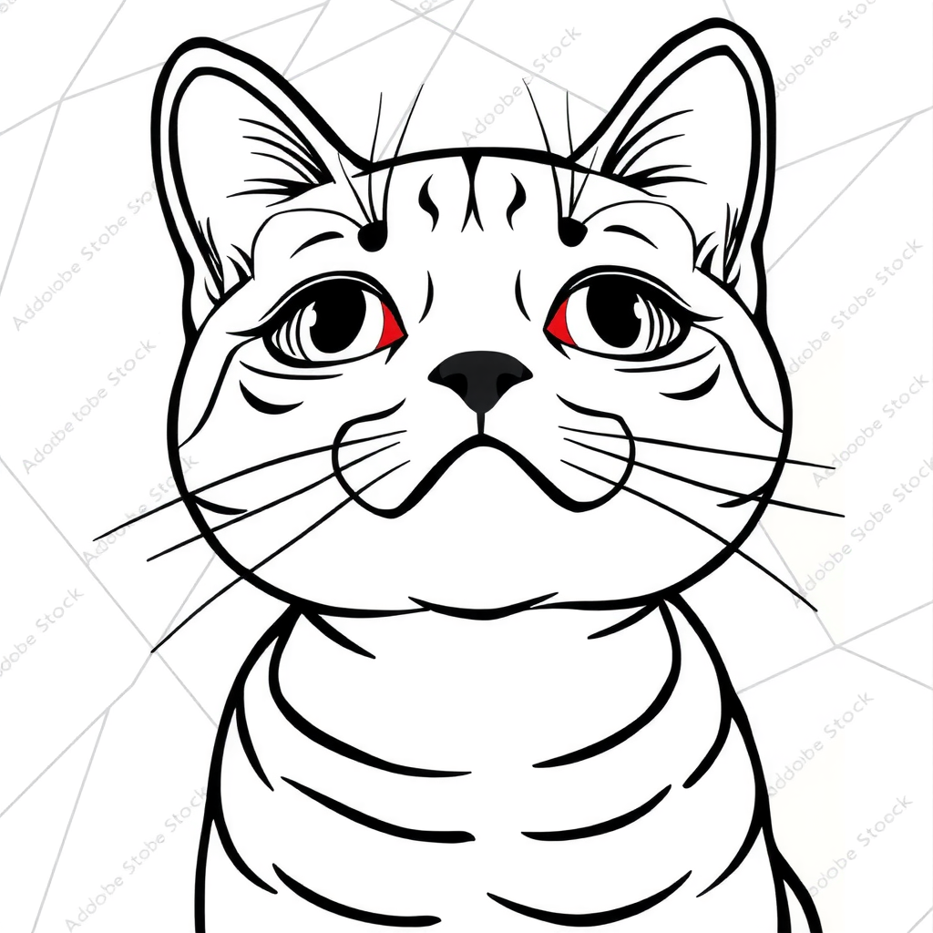 Coloring card: cute cat, front view