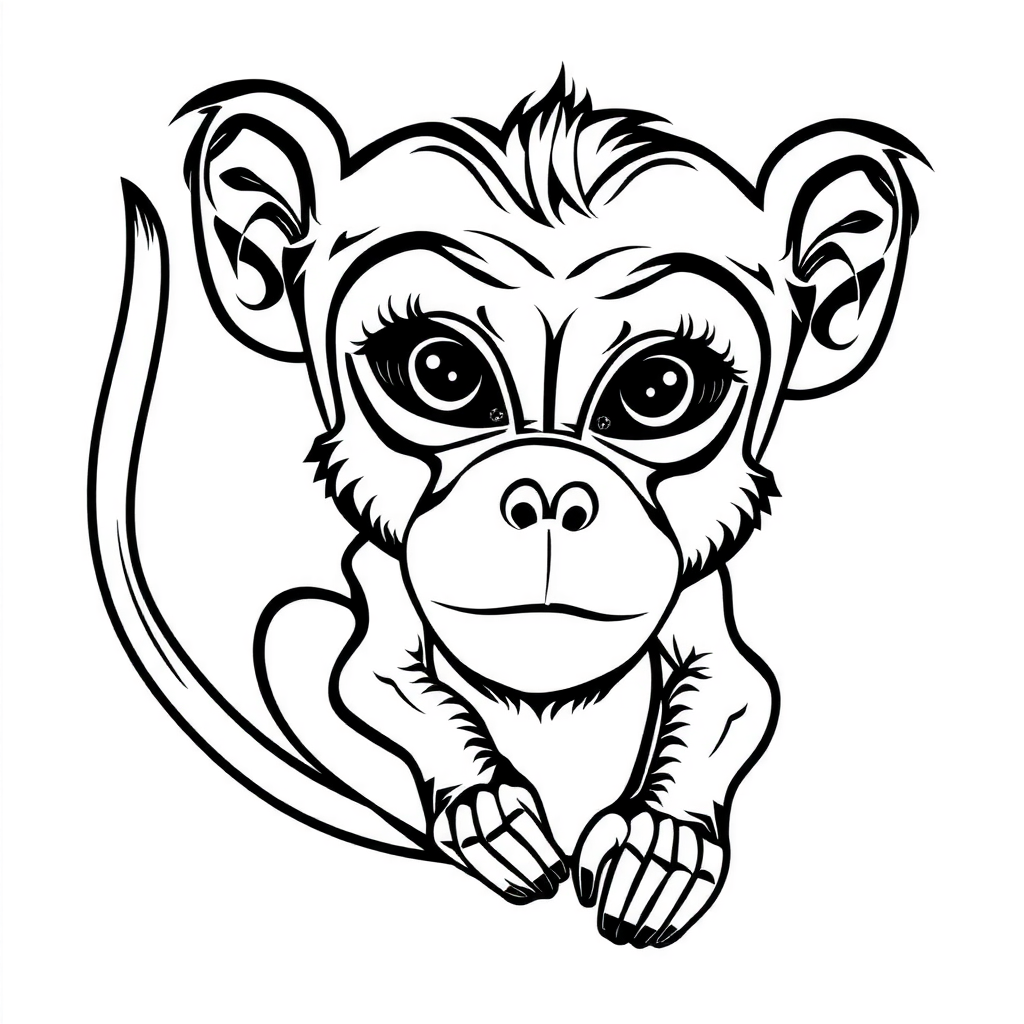 Coloring card: cute monkey, front view