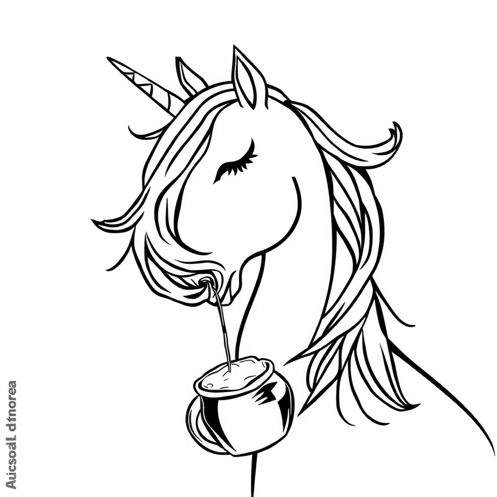 Coloring card: unicorn is drinking